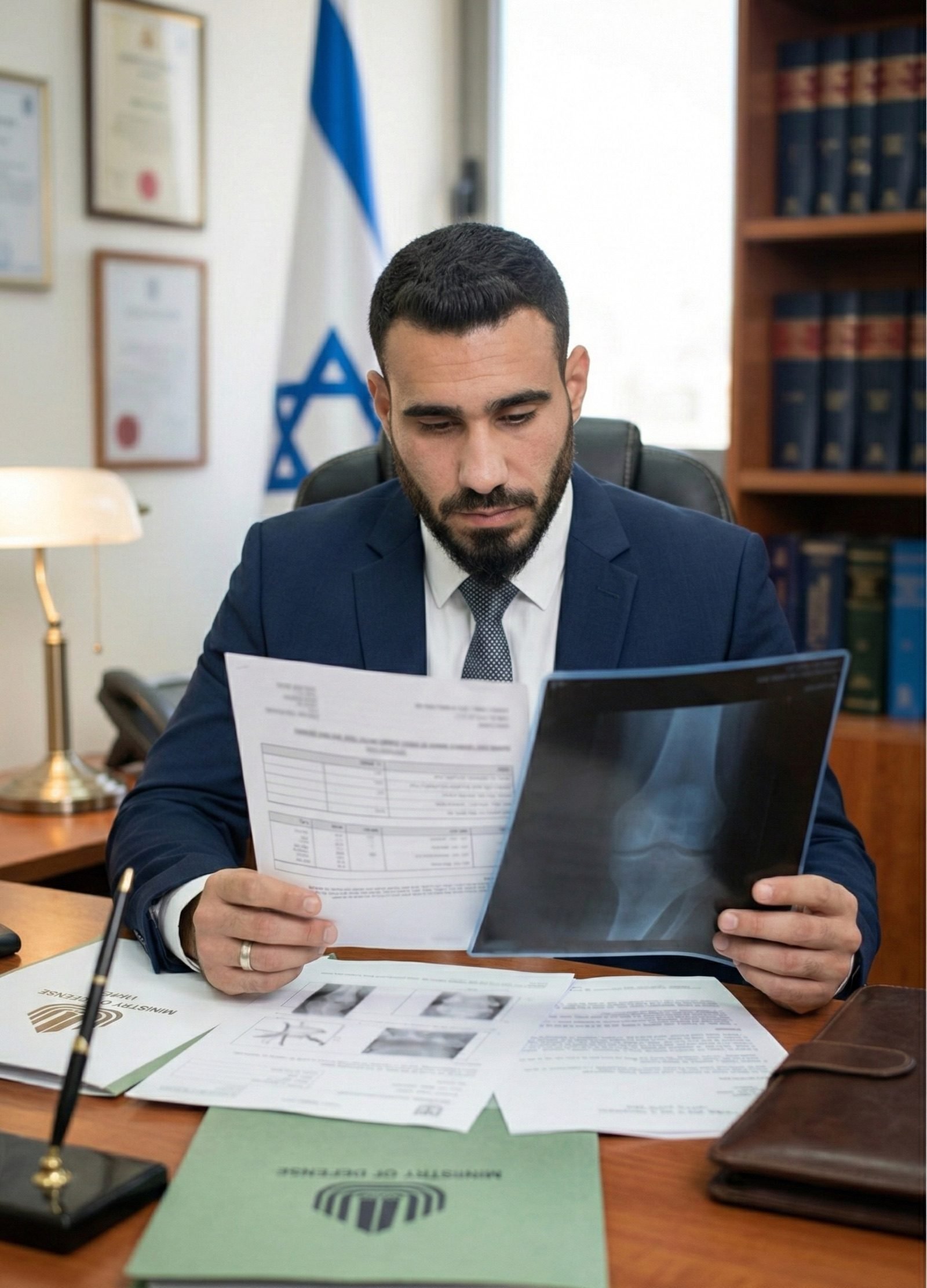 עורך דין לירן מועלם בוחן בדיקת שמיעה במסגרת תביעה על טנטון וירידה בשמיעה משרד הביטחון.